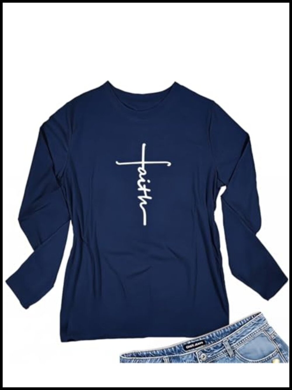Christian Faith Graphic Tee Long Sleeve V-Neck Cotton Blend Women's
